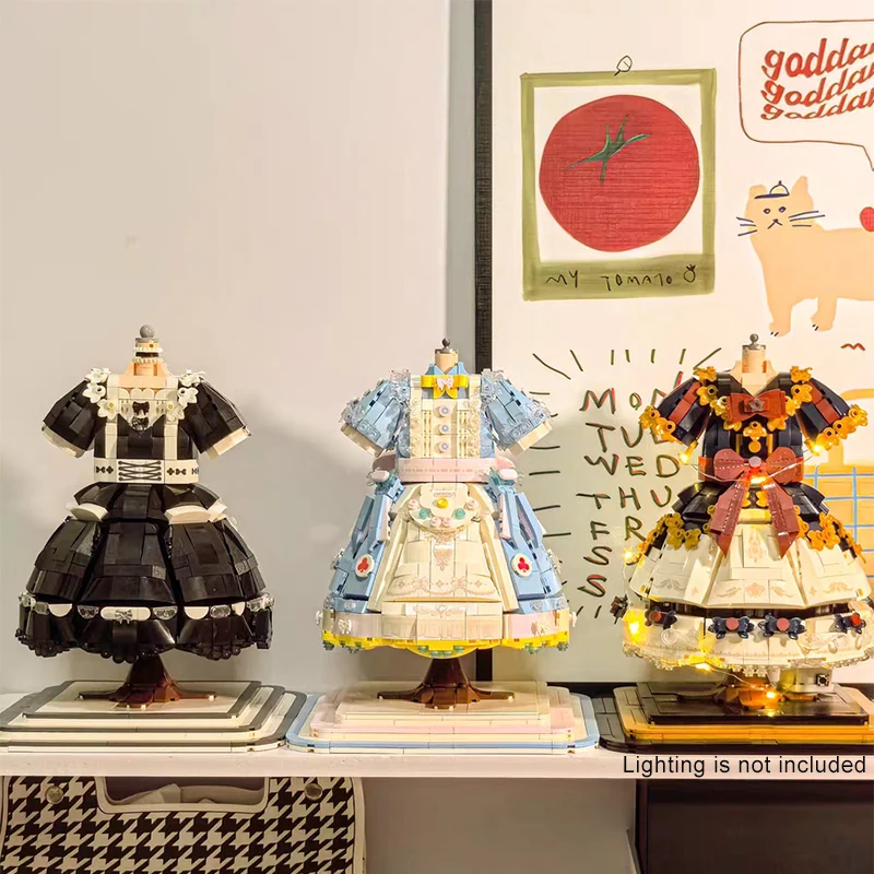 Criativo clássico lolita princesa academia vestido blocos de construção kawaii saia renda diy mini tijolos brinquedos para meninas presente aniversário