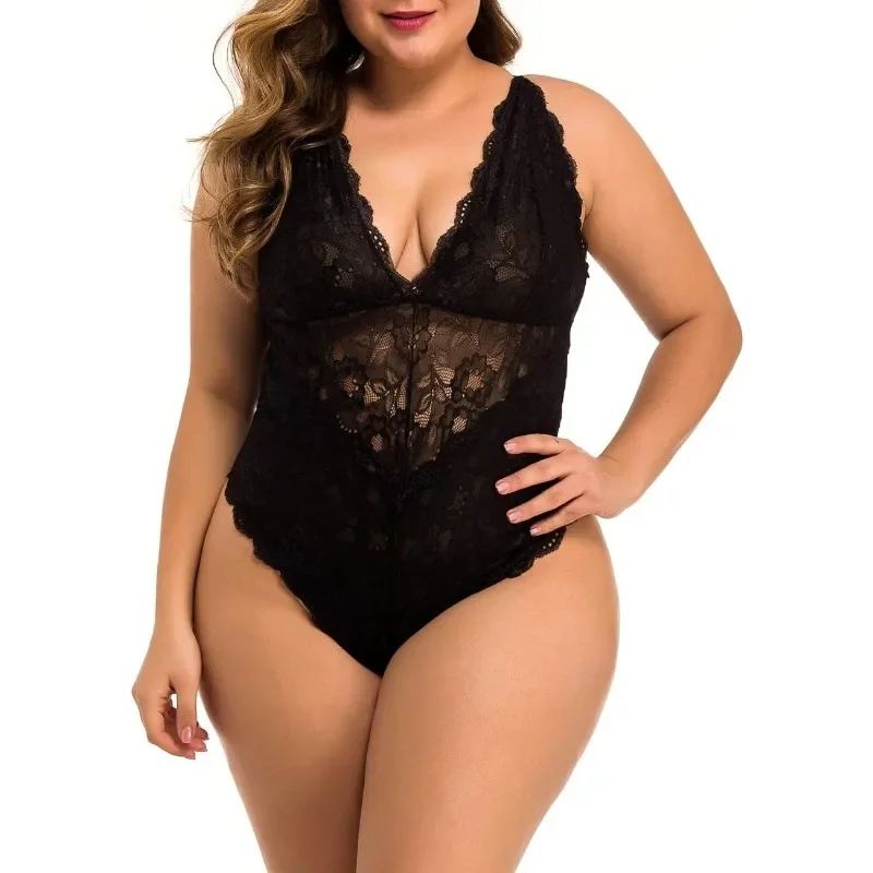 Women's Plus Size Lace Bodysuit Teddy Lingerie One-piece Babydoll Clubwear