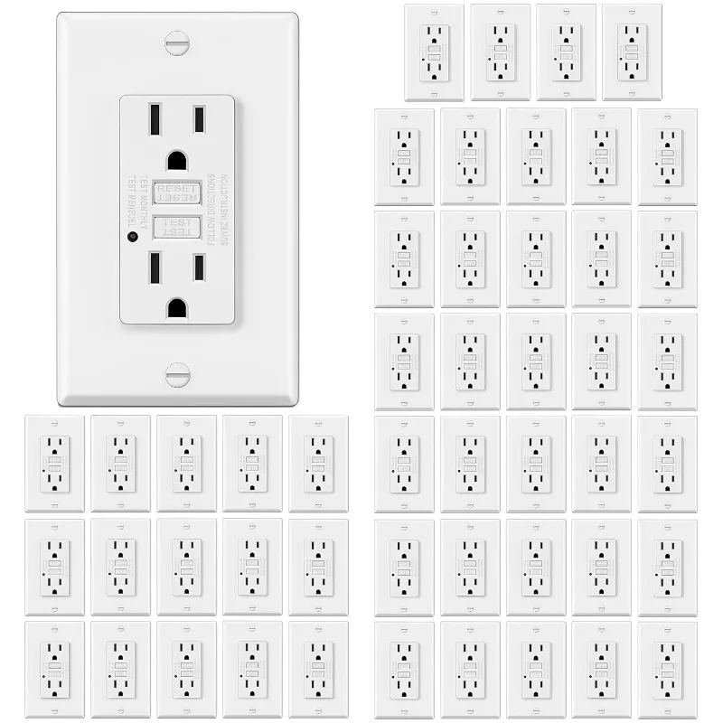 50 Pack GFCI Outlets 15 Amp, Non-Tamper Resistant, Decor GFI Receptacles with LED Indicator, Ground Fault Circuit Interrupter,