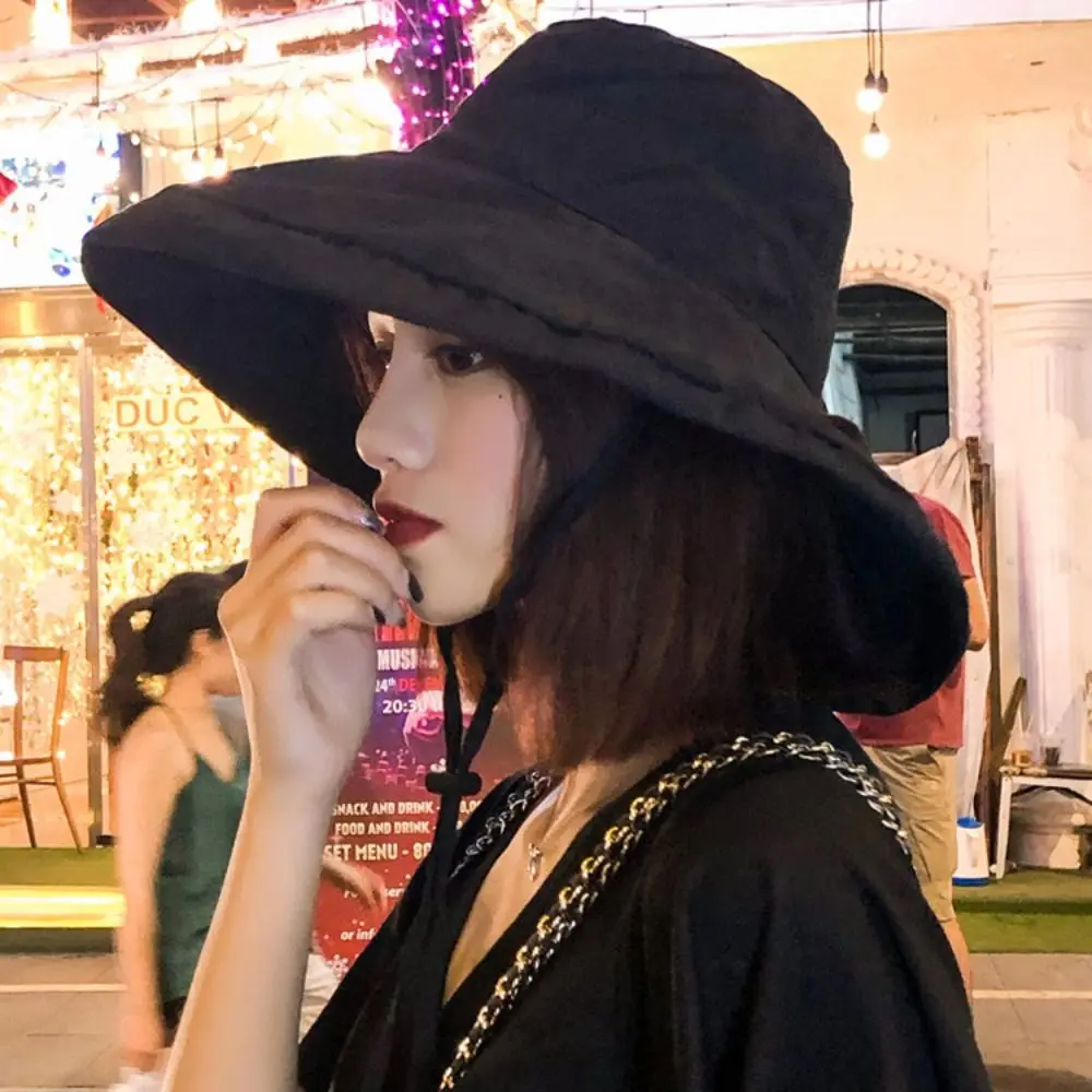 Spring Summer Large Brim Bucket Hat Portable Anti-UV Sun Hat Foldable Panama Hat Women Men view 2