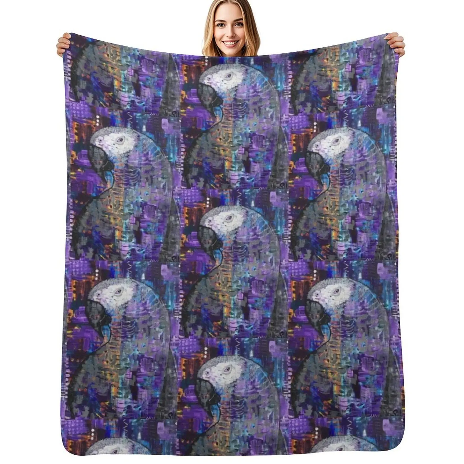 Original art African Grey Parrot Throw Blanket Shaggy Winter beds Tourist Hair Designers funny gift Blankets