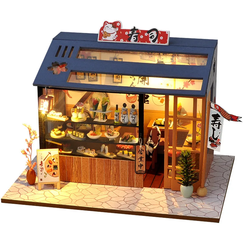 Modèle de construction de mini boutique avec lumière LED, kit de bricolage, jouet de chambre, décoration de la maison, puzzle 3D, jeu de maison, nuit de construction, cadeau d'anniversaire pour fille