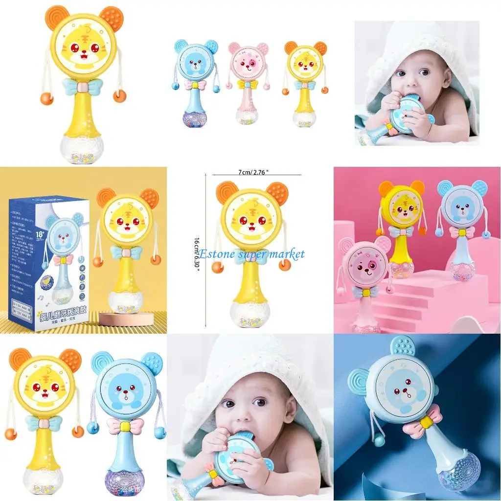 090B Haltegriff Mobile Trommel Rassel Pädagogisches Baby Spielzeug Quietschen Glocke Infant Musik Spielzeug LED Schütteln Ring