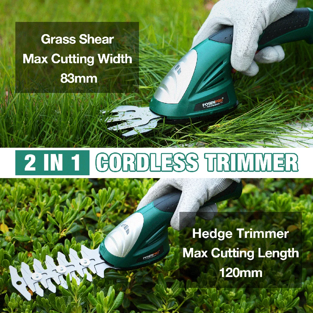 7.2V nożyce do przycinania 2w1 akumulatorowe nożyce do żywopłotu akumulatorowe nożyce do żywopłotu PGHT7.2 bezprzewodowe narzędzie ogrodowe POSENPRO