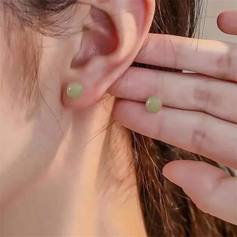 Senlissi- Retro Palace 6–12 mm natürliche Hotan-Jade-Ohrringe, 925er Sterlingsilber, Ohrstecker, 18 Karat Ohrringe für Damen, Schmuck, Geschenke – Detail 9
