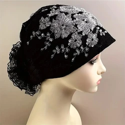 Color Muslim Headscarf Cap Fashion Lace Cotton Headband Women Fashionable and Western style Summer thin lace hood