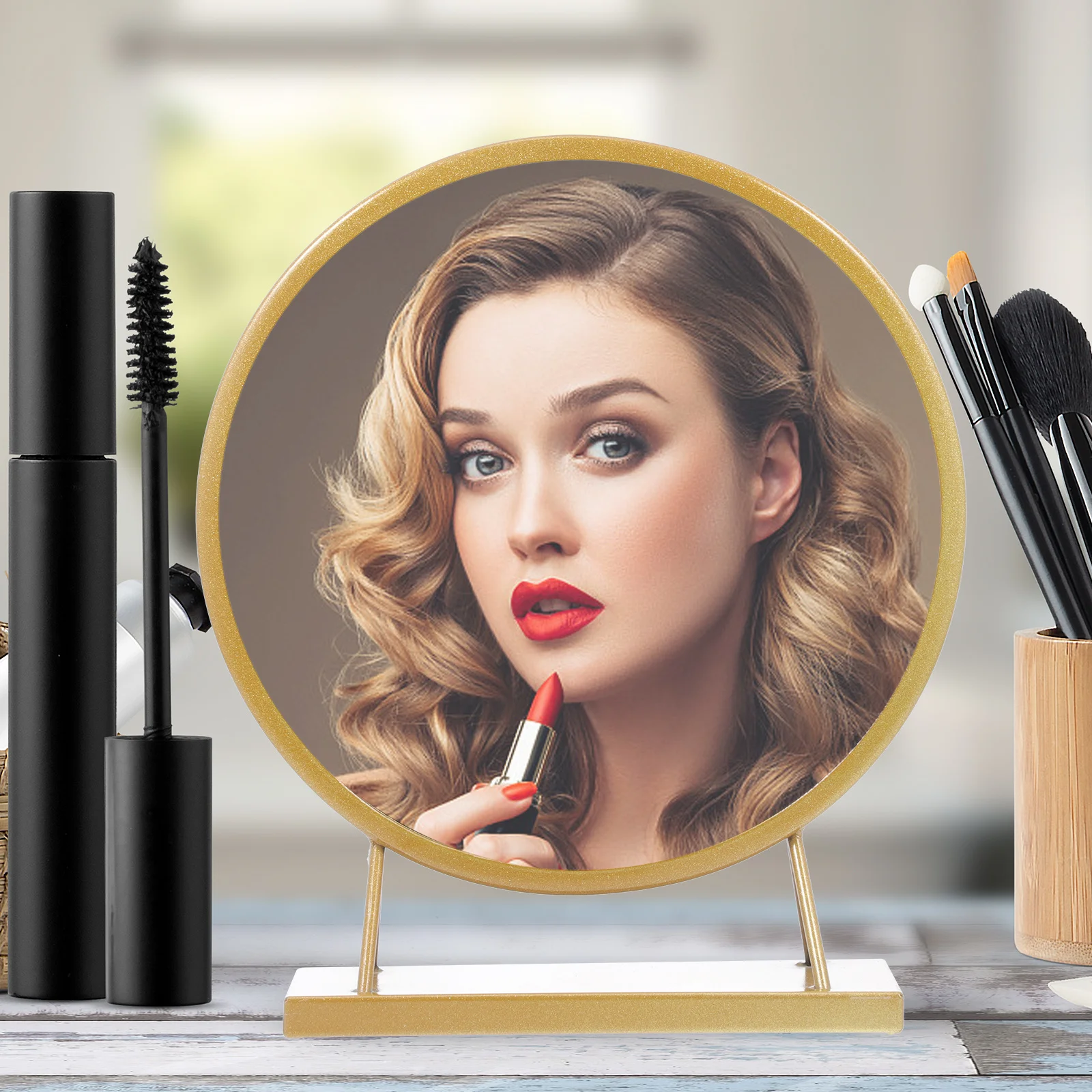 

Creative Round Modeling Mirror Chic Design Tabletop Bathroom Bedroom Countertop Dressing Table Decor Round Modeling Mirror