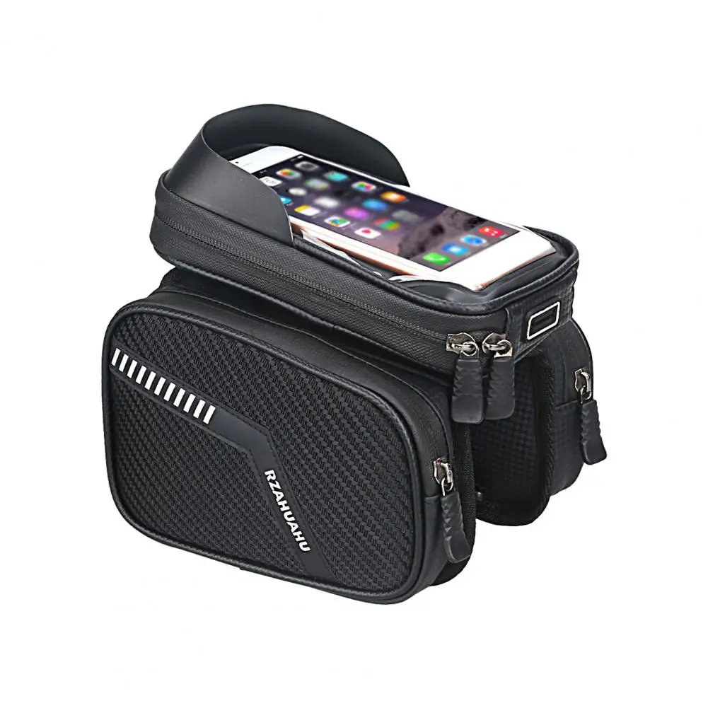 

Bicycle Bag Double Zippers Waterproof Large Capacity Touch Screen Transparent Material Front Beam Bag Bicycle Accessories