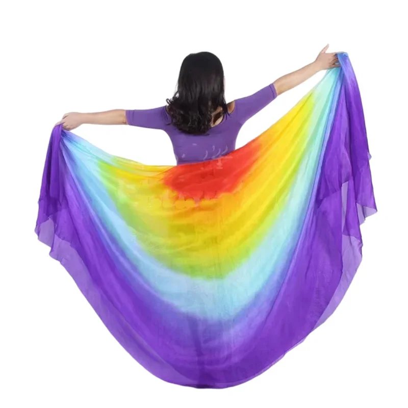 Real Silk Veil Colorful Half Circle Belly Dance Stage Performance Props Hand Throw Scarf Shawl Semi Round 250cm