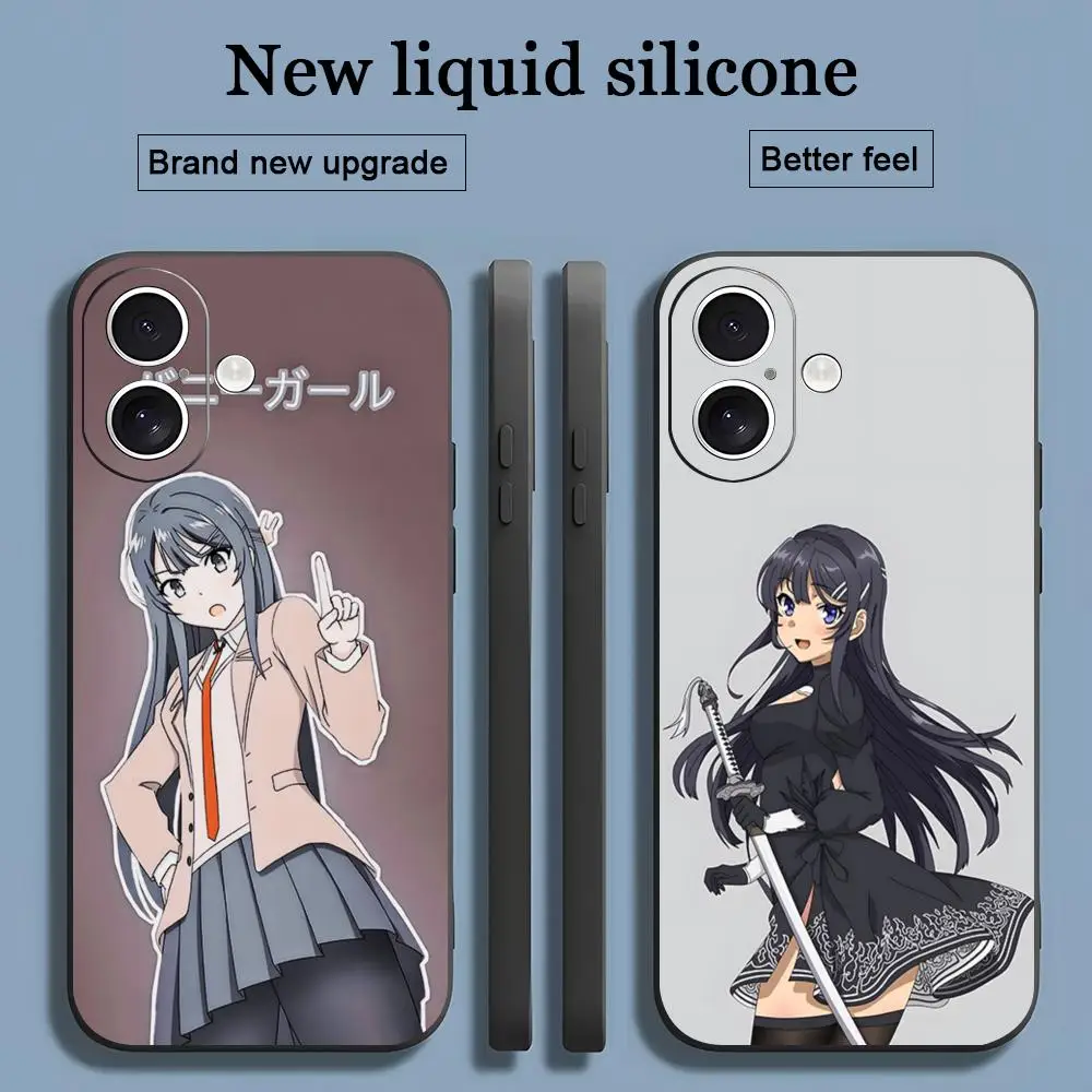 Anime Sakurajima Mai Cute Phone Case For iPhone 17 16 15 14 13 12 11 X XR XS 8 Plus Mini Pro Max Soft black Shockproof Cover