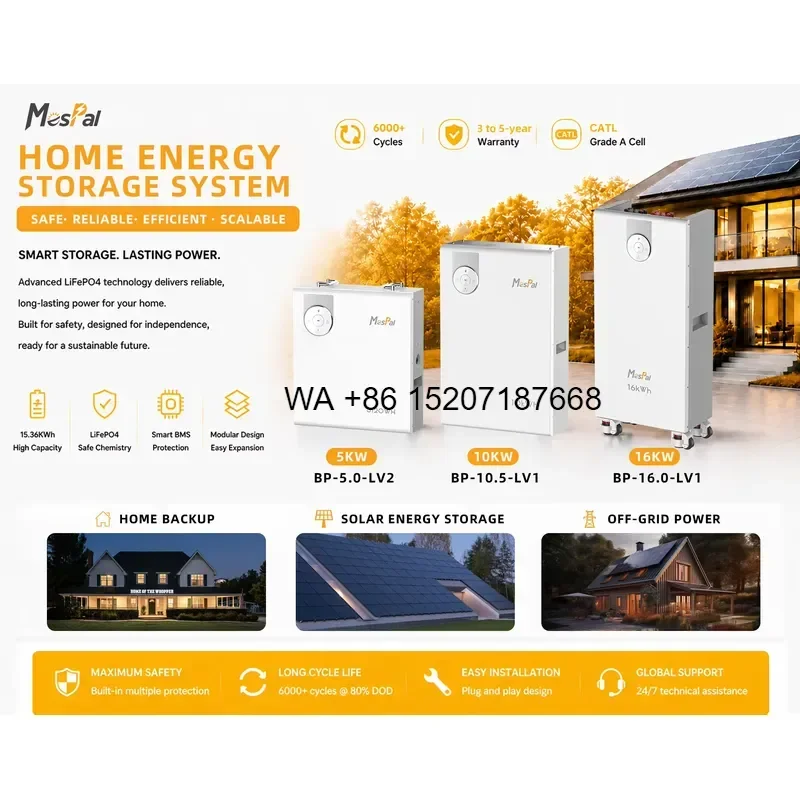 Wmwmnu 5kWh 10kWh 51.2V 100Ah Wall Mounted LiFePO4 Hybrid Grid Solar Battery Storage System CAN for Energy Storage