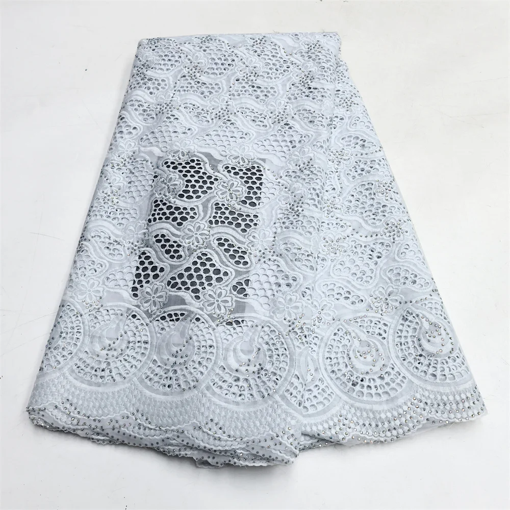 Dubai Cotton Stones Lace Fabric 2024 High Quality Swiss Voile Lace In Switzerland Lace Fabric Nigerian For Bridal Prom Dress Sew