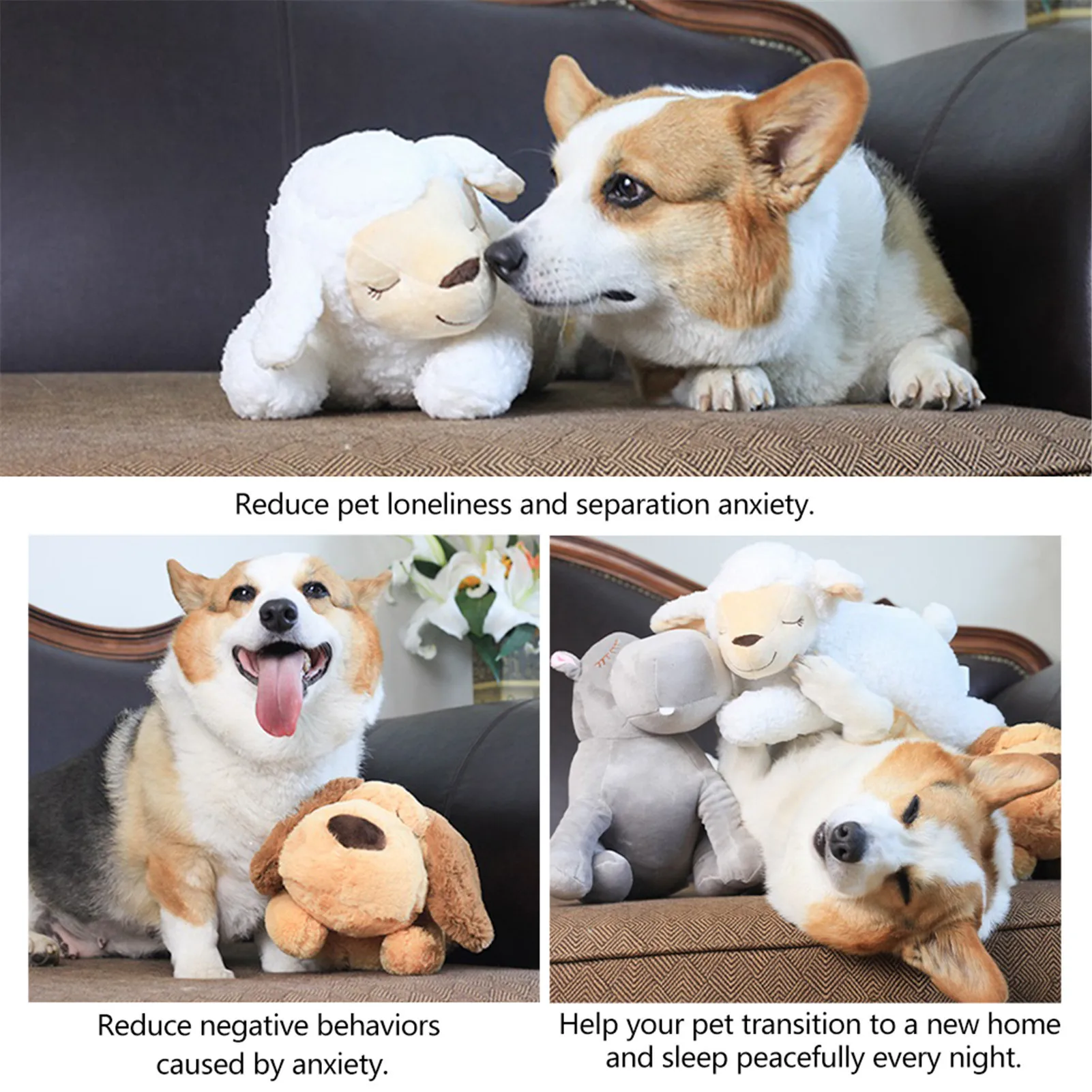 Kawaii Sheep Plush Dolls Toy Cute Soft Cartoon Plush Heartbeat Puppy Behavioral Training Toy Stuffed Animal Pillow for dogs