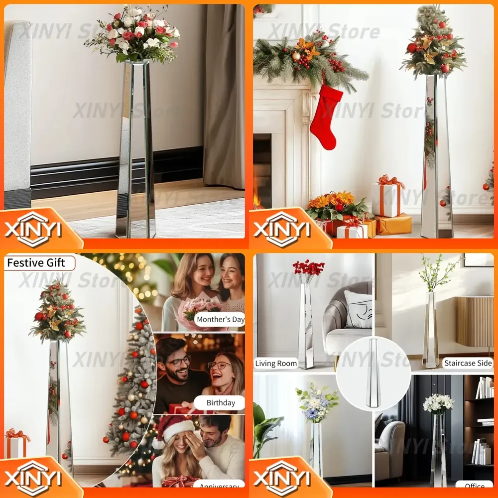30 Inch Tall Mirrored Floor Vase for Home Decor Living Room Bedroom Hallway Modern Decorative Vase for Dried Flowers