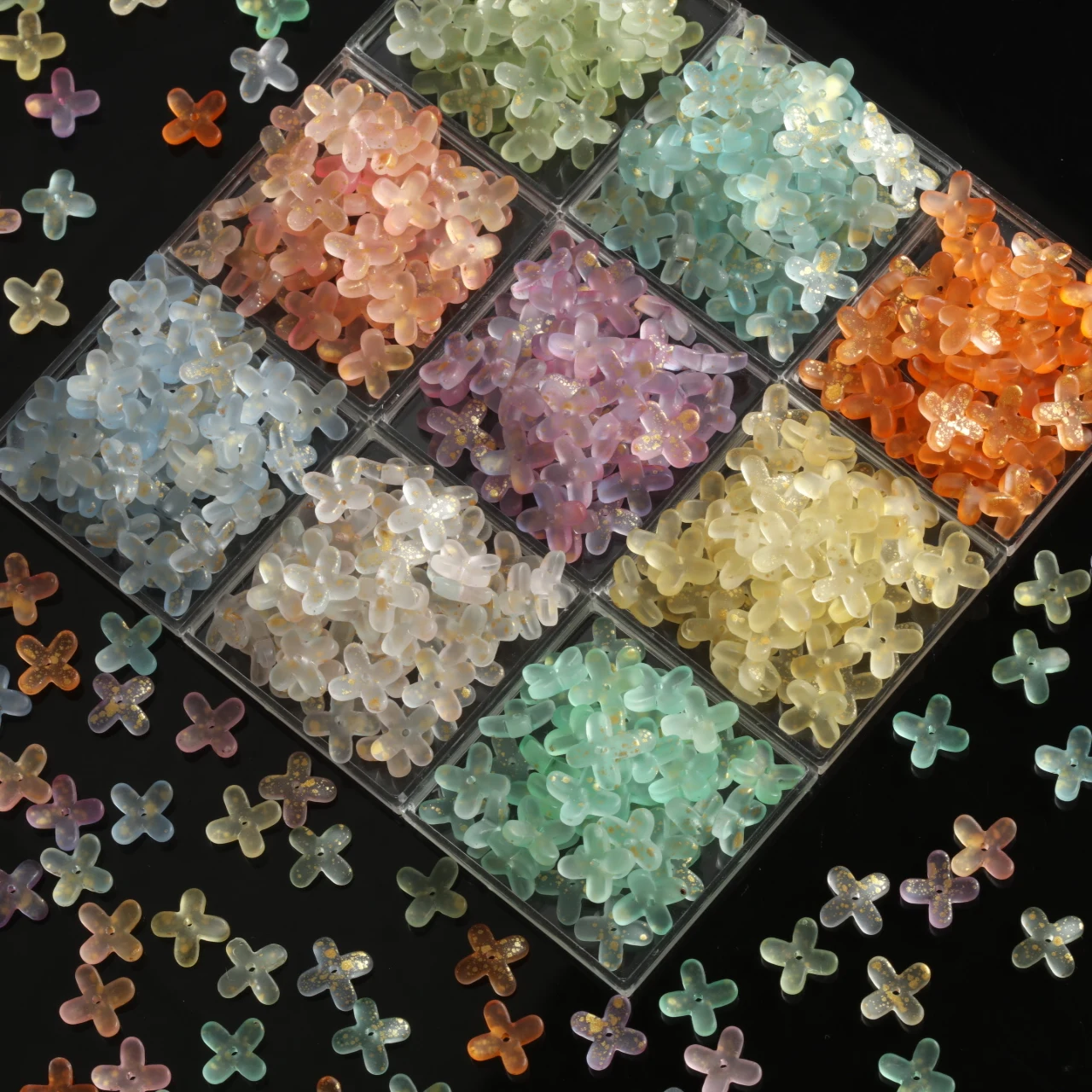 Multi-color Options 10mm Osmanthus Flower Shaped Glass Frosted Loose Beads For Jewelry Keychain Pendants Phone Charms Material