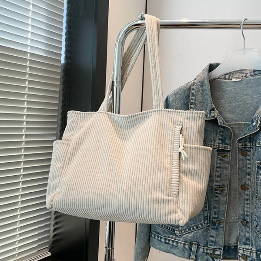 

Большая вместительная повседневная вельветовая сумка, однотонная с застежкой-молнией, сумка на плечо для отдыха, модная сумка на плечо