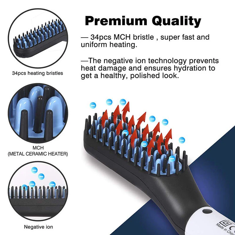 Beard Straightener For Men, Multifunctional Electric Hot Comb And Beard Straightening Brush Hair Straightening Comb