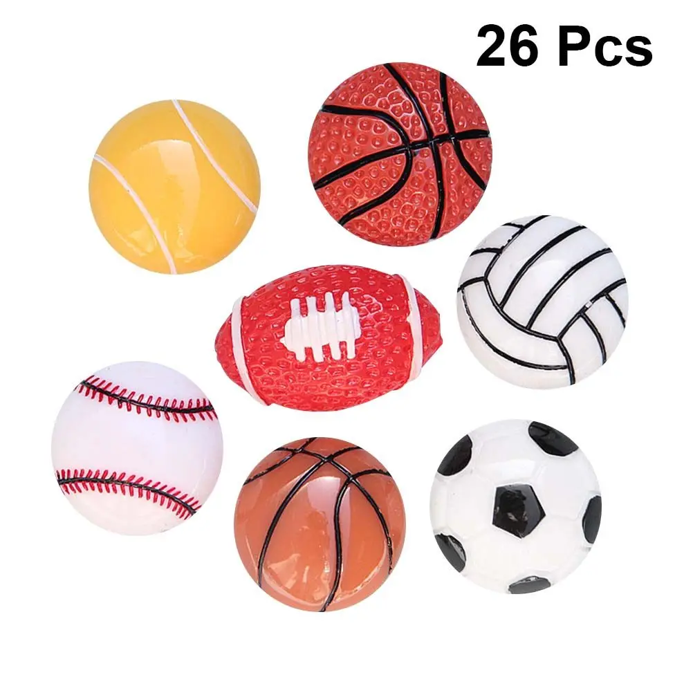 

26 шт. аксессуаров из смолы в виде спортивных мячей для рукоделия, креативного изготовления украшений, декора для головных уборов и чехлов для телефонов, универсальные принадлежности для творчества
