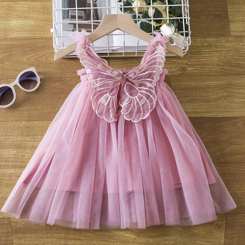 Summer Kids Girls Princess Dress 1-5T Baby Mesh Birthday Wedding Party Dress Butterfly Wings Sundress Suspender Casual Clothes