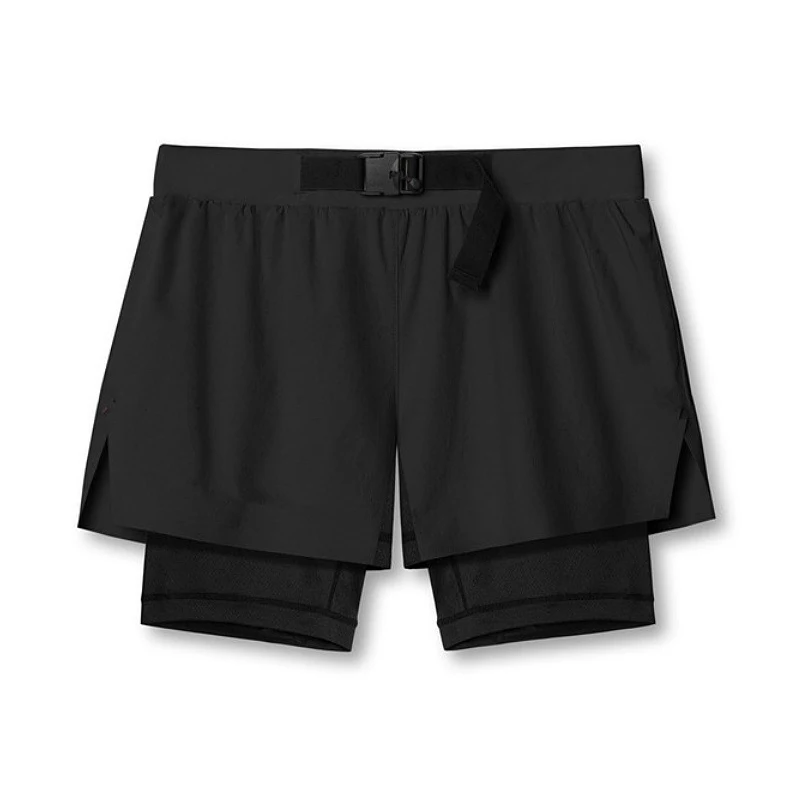 

Summer Casual Breathable Shorts Men's Double Layer Four SIded Elastic Quick Drying Fitness Running Daily Quarter Pants