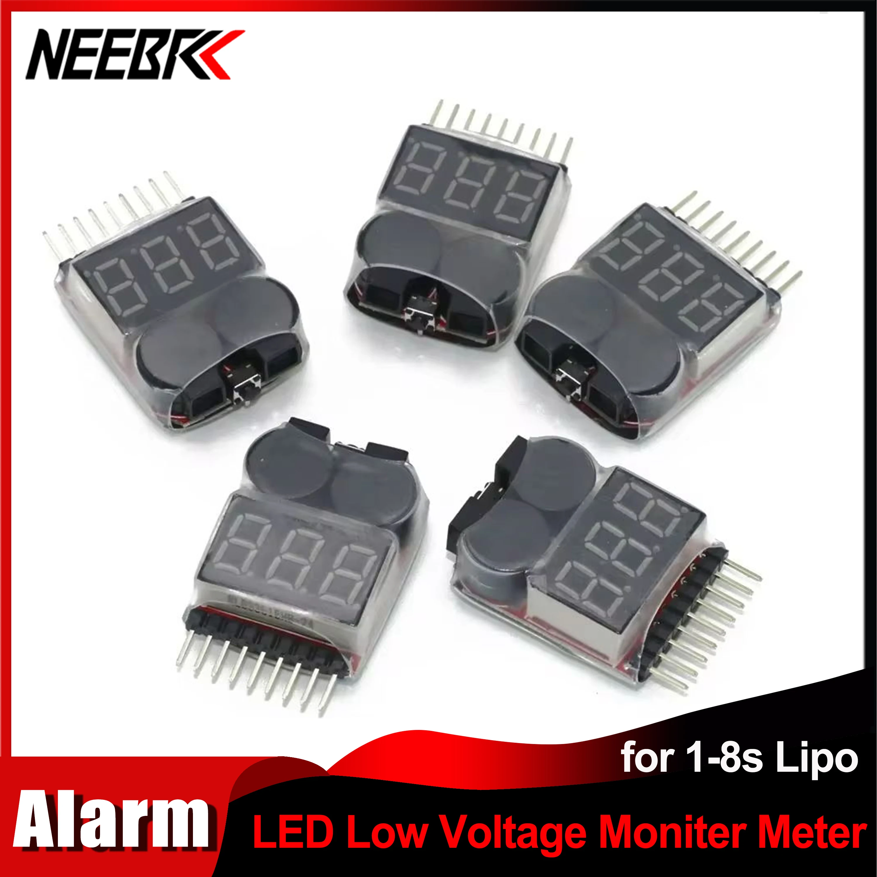 

NEEBRC LED Lipo Battery Low Voltage Tester Volt Meter Monitor Buzzer Alarm 1-8s 3.7V-22.2V for RC Lipo Battery Car Plane Models