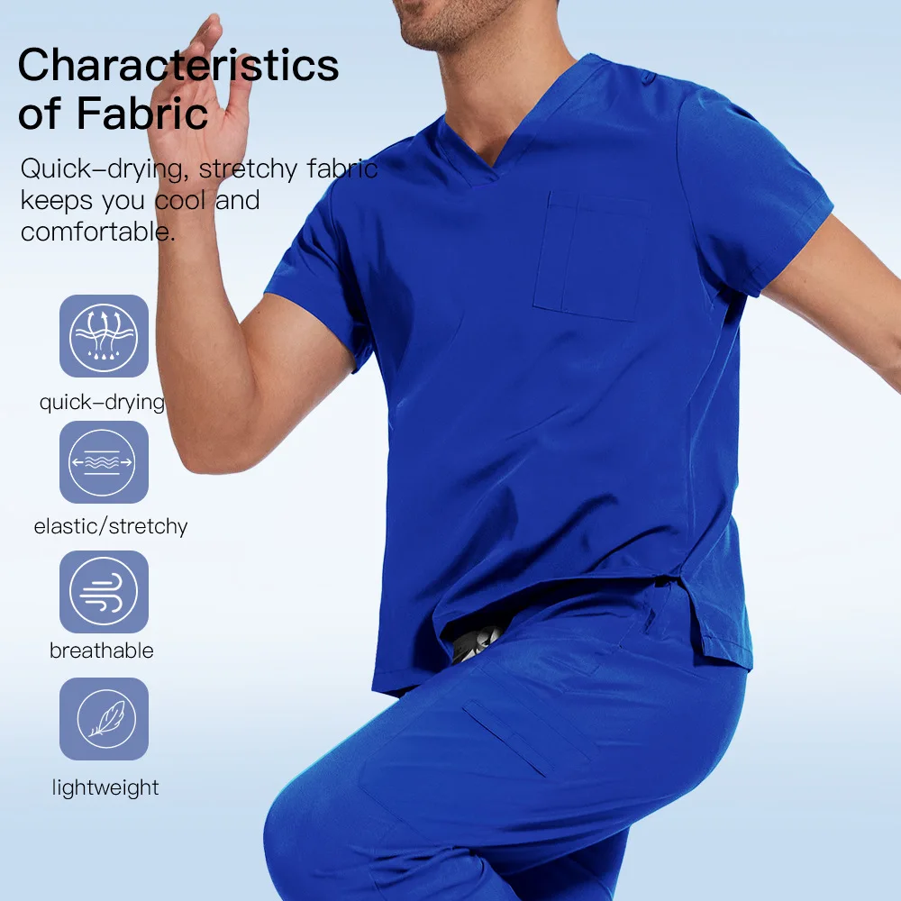 Anti-Wrinkle Premium Fabric Clinical Uniforms Washable Nurse Uniforms Medical Scrubs Sets Surgical Blouse Pockets Straight Pants