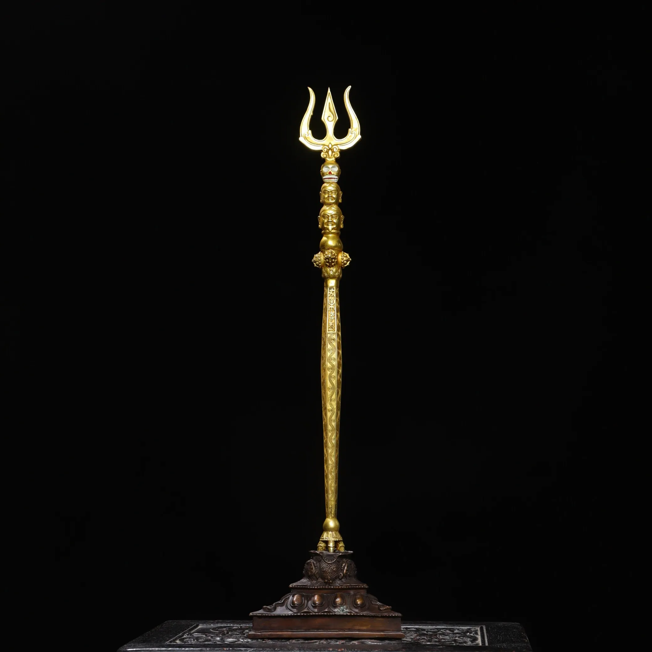Vintage Old Copper Gilt Gold Painted Vajra Ritual Statue 61cm Tall Heavy Patina Collectible Home Decor