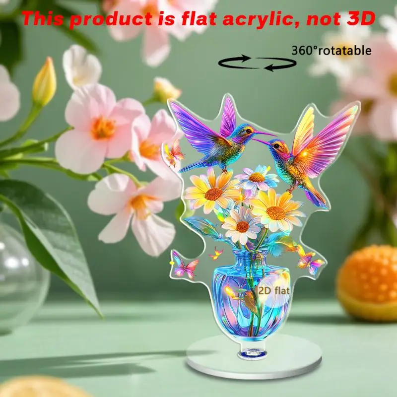 2D Acrylic Purple Tulip Flower Vase Home Living Room Tabletop Office Decoration Ornament Gift