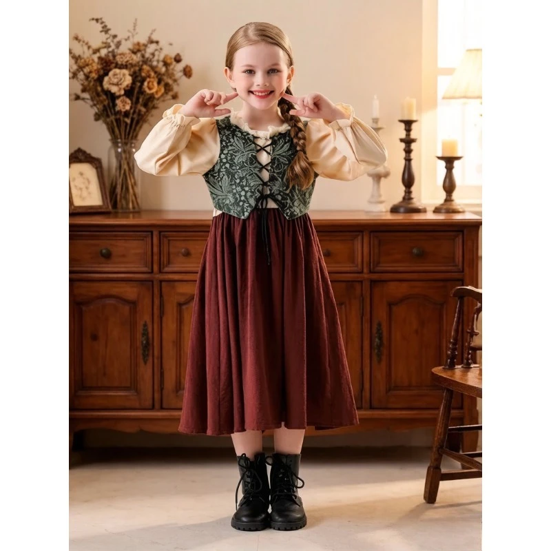 Conjunto de Disfraz Medieval Renacentista para Niños y Niñas, Traje de Cosplay de Campesino Vintage