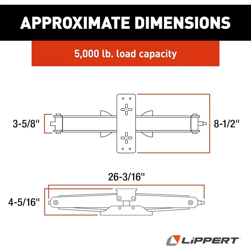 Manual RV Scissor Jack Kit, 5,000 lbs. 24 Extended, 4-1/4 Retracted, Universal Bolt-on or Weld-on Travel Trailer, 5th Whe