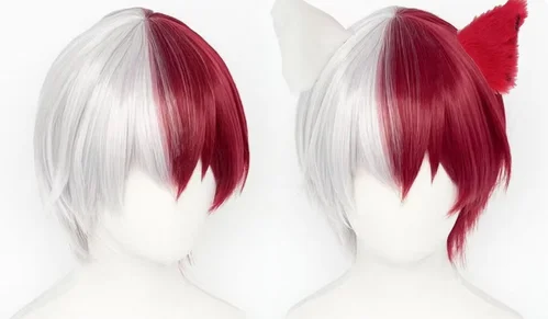 High Quality Boku no Shoto Todoroki Shouto Cosplay Wig Silver White Red Wigs + Wig Cap