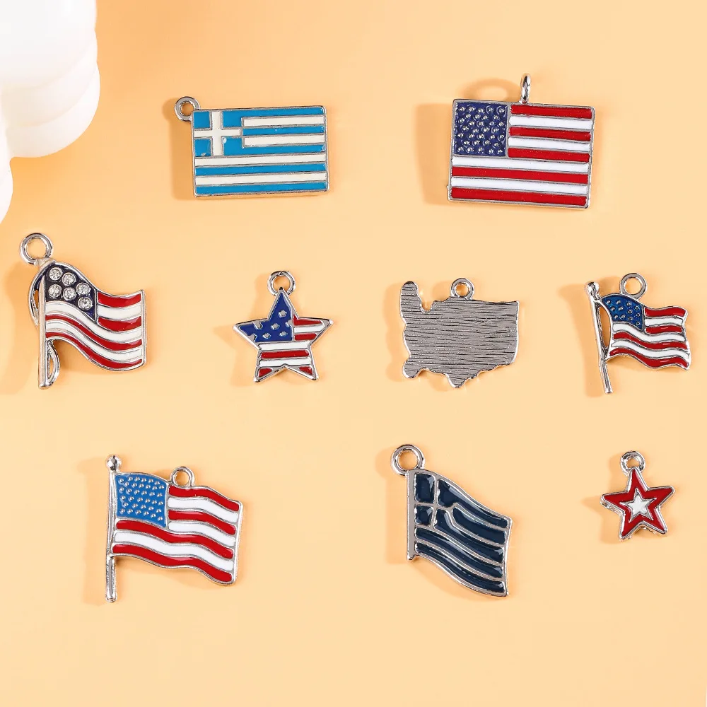 

National flag pendants, fashionable alloy clothing accessories, DIY jewelry accessories with five-pointed star oil drops