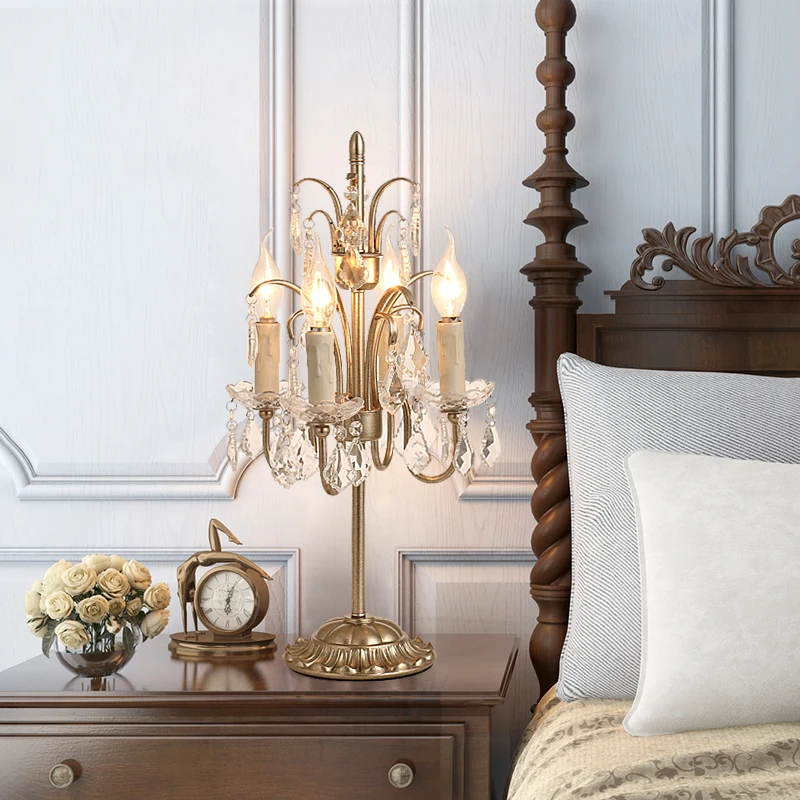 

American retro bedside lamp French simple crystal desk lamp study bedroom villa decoration personalized luxury small desk lamp