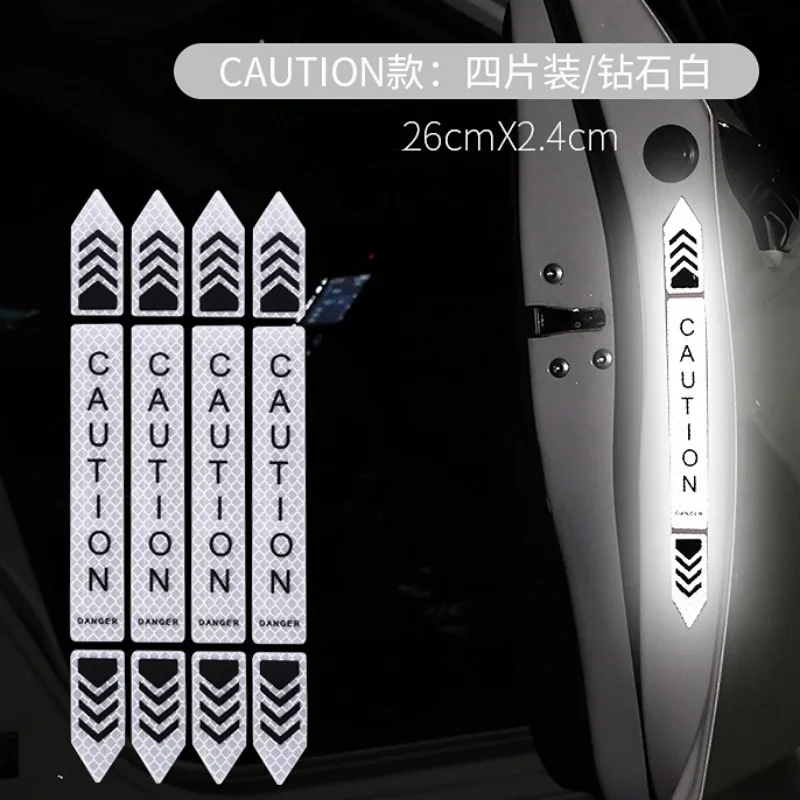 4pcs/set Car Door Reflective Warning Sticker Safety Auto Door Reflective Tape Fil Strap Night Reflective Material 26*2.4cm