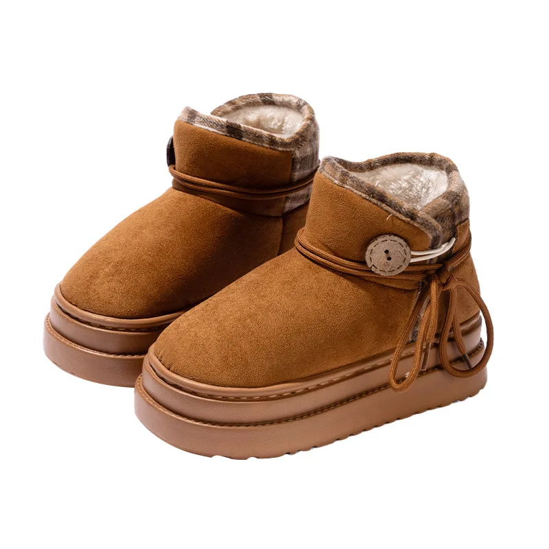 Kids'Casual Shoes Snow Boots Solid color​ Winter Flat Bottom Shoes For Girls Warm Slip-on Anti-slip Off-white Brown Size 26-37
