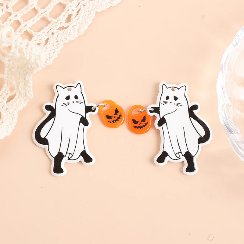 8Pcs Halloween Charms Creative Acrylic Pumpkin Lantern Skateboard Cats Ghost Pendant For Keychain Necklace Jewelry Diy Making