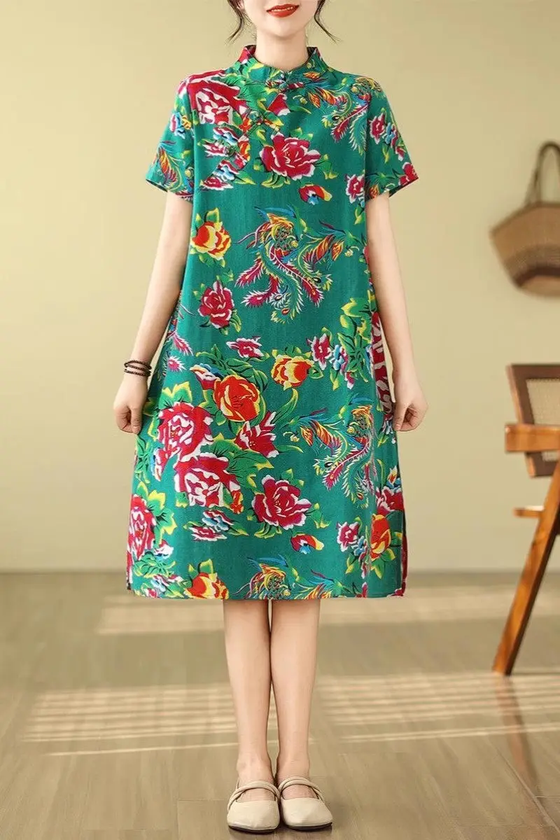 女性のための大きな中国風のドレス,ルーズ,ミドル丈,qiPao,人気,夏,レトロな芸術,z4644, 2024