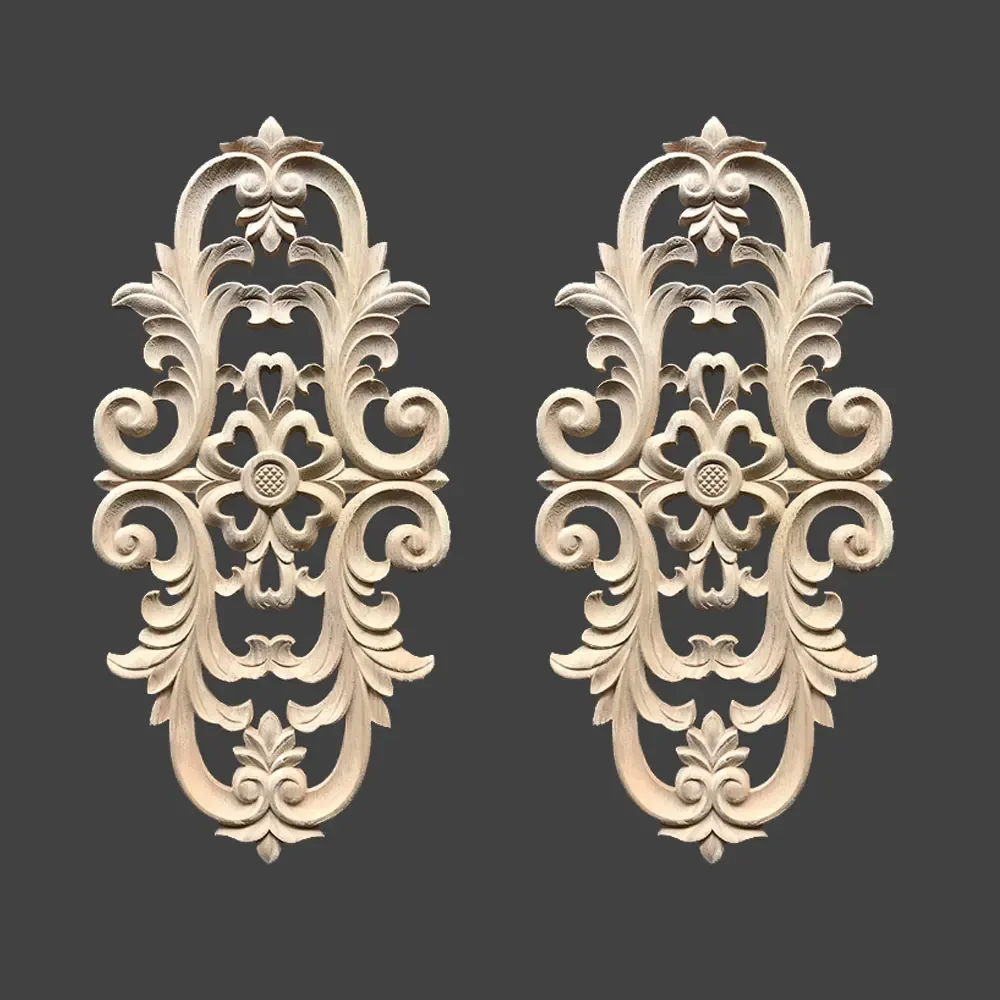 2Pcs Wood Decal Wood Applique Onlay Corner Wood Mouldings Carved Decoration Retro Long Wooden Home Window Furniture Decor