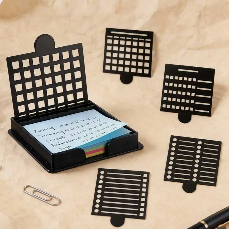 2pcs/Lot Sticky Note Dispenser Versatile Sticky Note Stencil School Supplies Desk Accessories Sticky Note Holder With Template