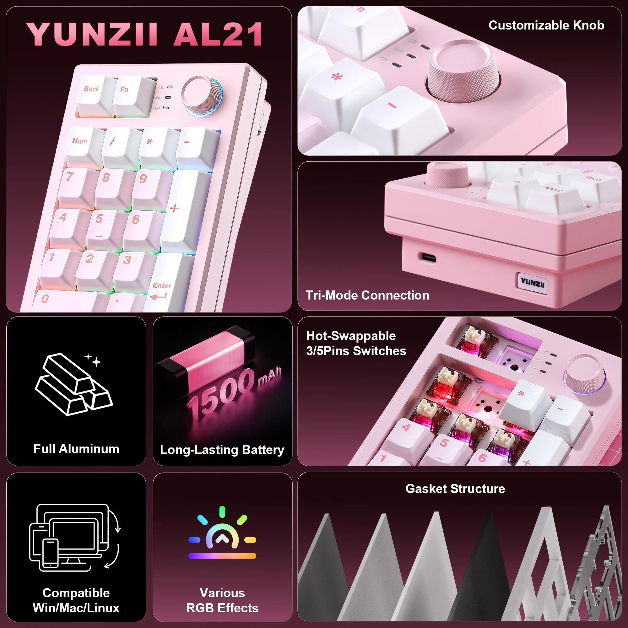 YUNZII AL21 Aluminum Mechanica - Keyboard Numpad Separate 评论和价格