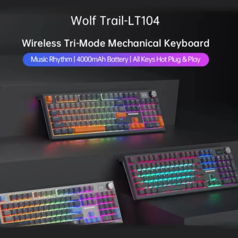 Langtu Lt104 Mechanical Keyboard Bluetooth Wireless Tri-Mode Hot Plug Rgb Backlight Diy Customized Display Game Keyboard