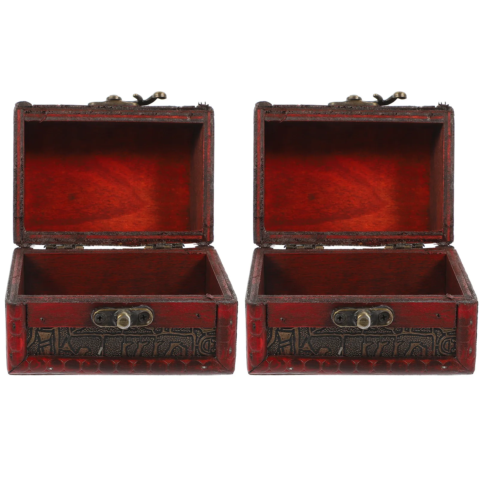 2Pcs Vintage Jewelry Storage Box Style Small Wooden Treasure Chest Organizer Retro Jewelry Holder Case for Rings