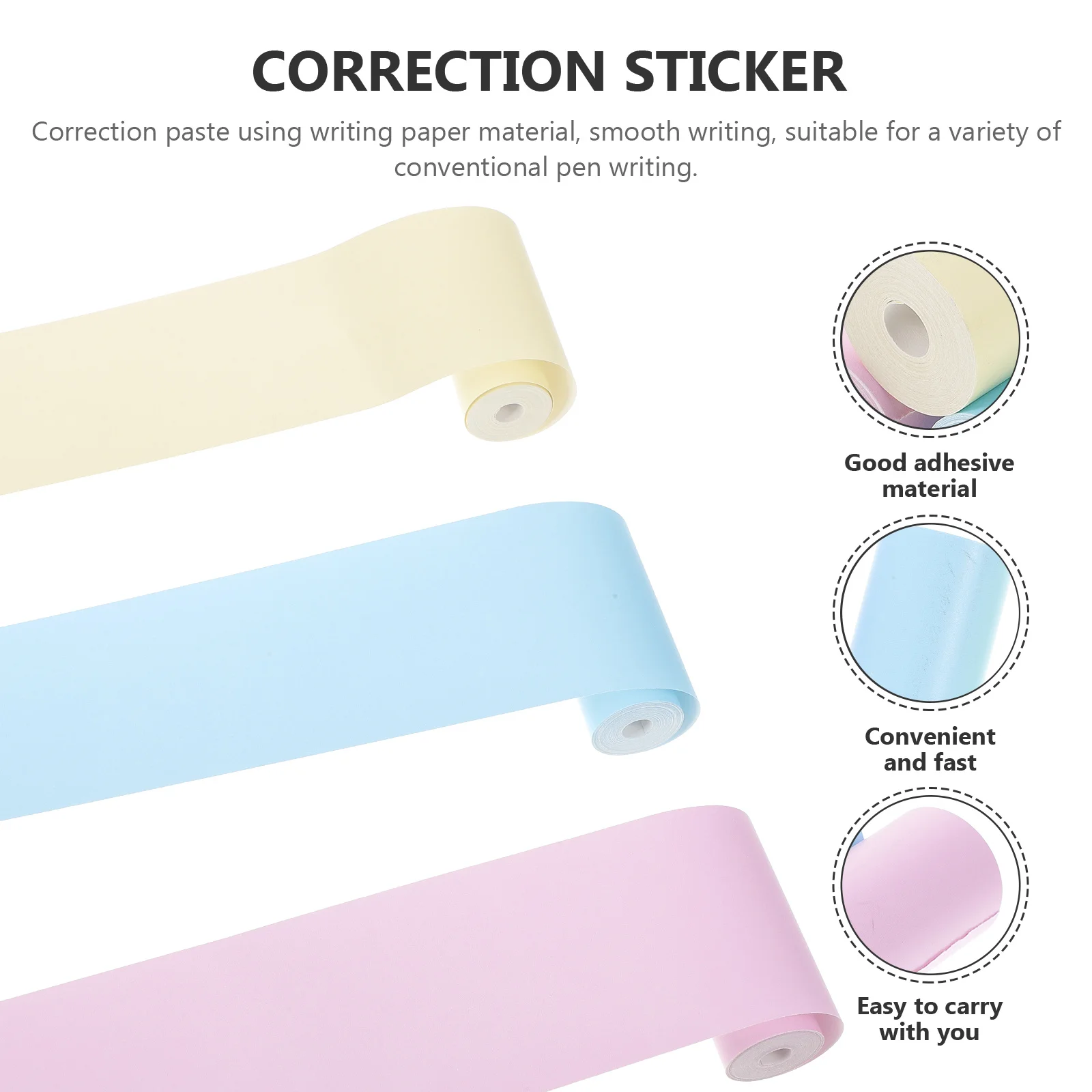 

3 Rolls Removable Writing Correction Stickers Multi-Function Adhesive Decals Student School Supply Correction Paste Thermal