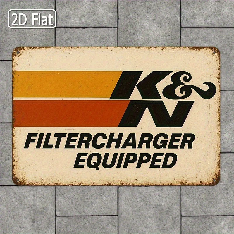 1pc a Classic KN Filtercharger Metal Sign for The Garage - a Robust Iron Retro Automotive Wall Decoration Featuring an Orange An