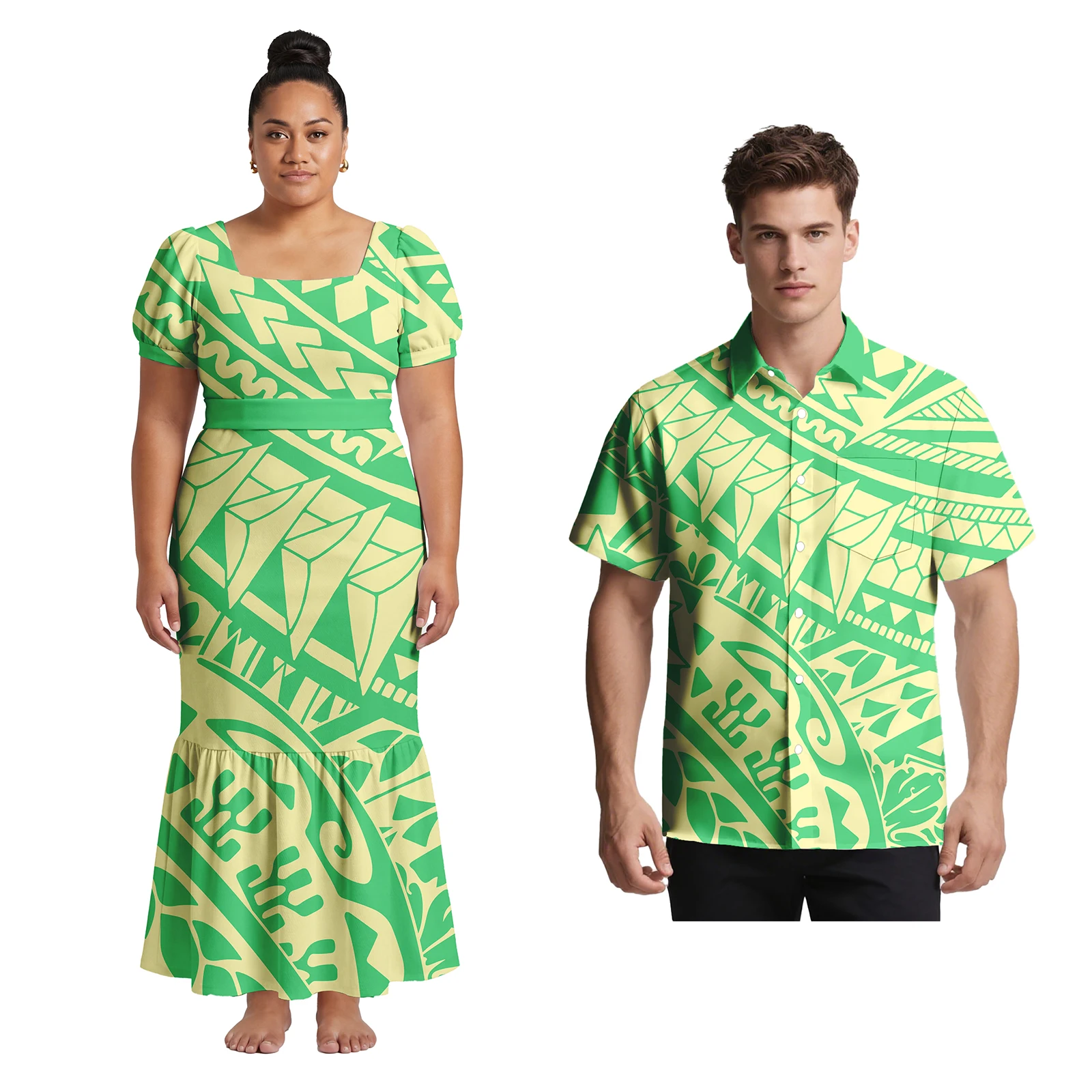 Polynesian Cozy Popular Couple Suit Hawaiian Dress for Ladies Beach Men Shirts Samoan Tribal Holiday Party Couple Match Outfits