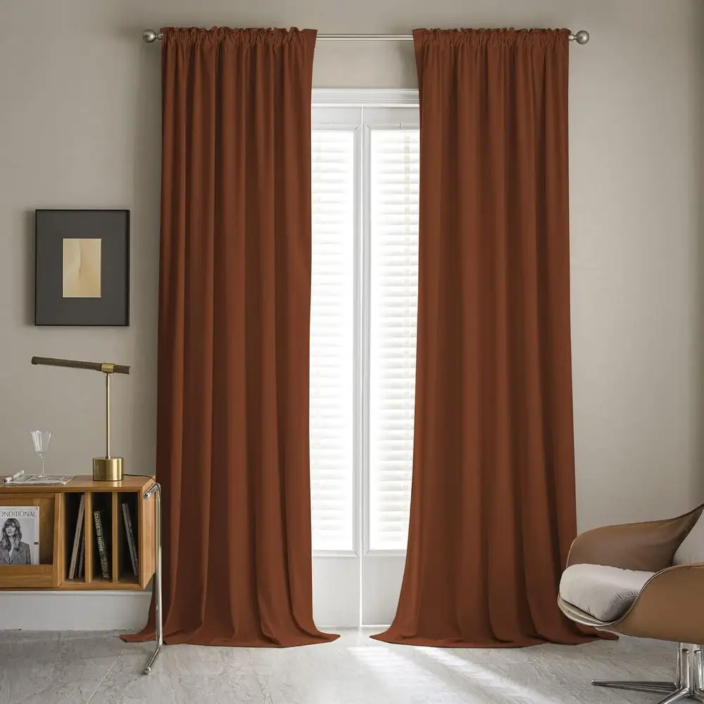 Velvet 90 Curtains Set - Terracotta Copper, Rust Red, Autumn Decor for Home