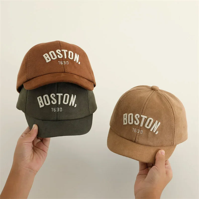 

Autumn Suede Baby Baseball Cap Solid Color Letter Toddler Duck Tongue Hat Adjustable Short Brim Kids Peaked Caps