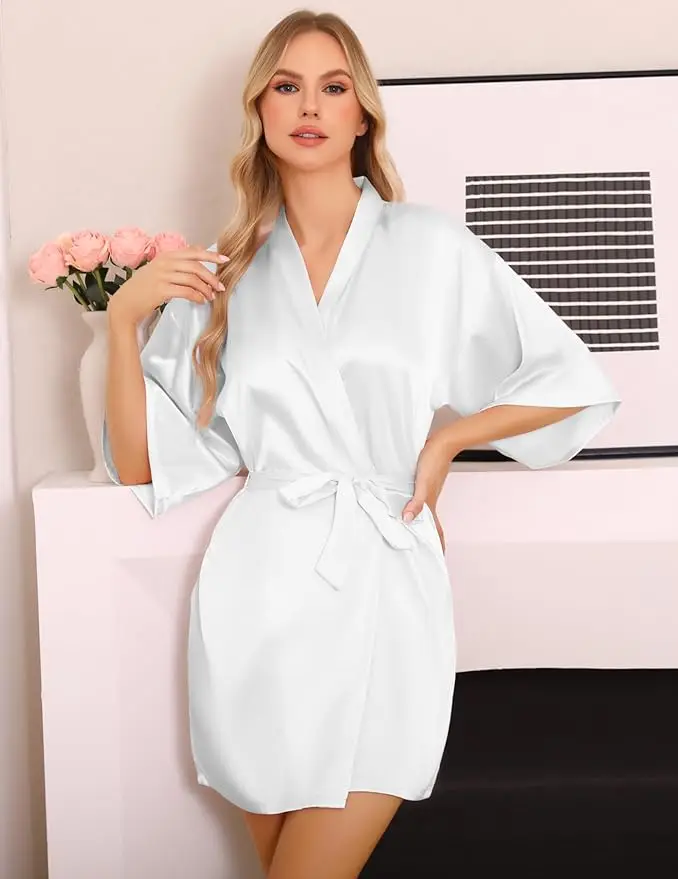 Satin Robe Female Intimate Lingerie Sleepwear Silky Bridal Wedding Gift Casual Kimono Bathrobe Gown Nightgown Sexy Nightwear image 3