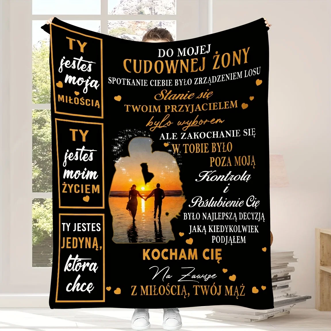 1pc Polish Language Blessing Encouragement Message Printed Blanket Element Perfect Gift for Family And Friends Suitable for Livi