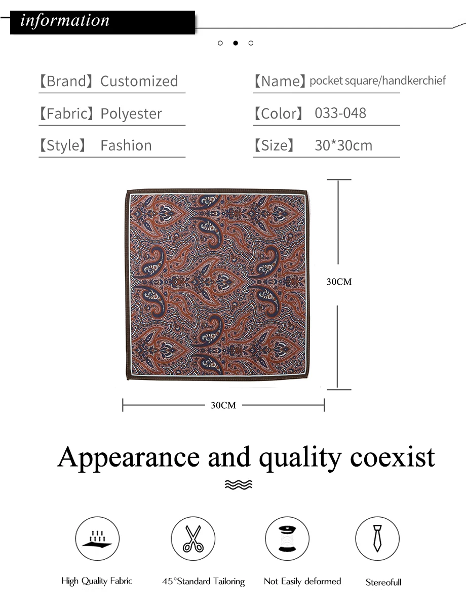 Neue Männer Einstecktuch Taschentuch Zubehör Paisley Dot Vintage Business Anzug Taschentuch Brust Schal 30*30 cm Geschenk – Detail 2